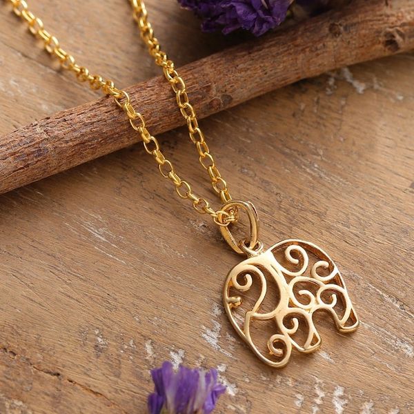 Alternate image for Elephant-Themed 22k Gold-Plated Pendant Necklace from India Giant Triumph