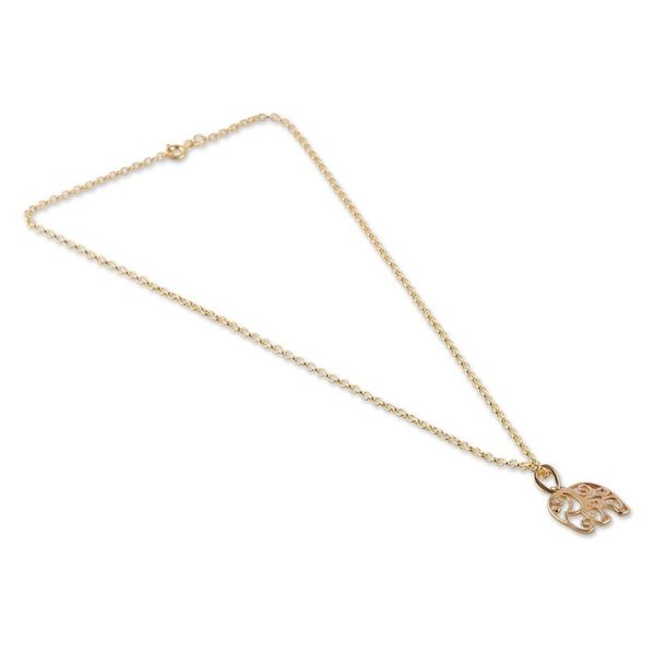 Alternate image for Elephant-Themed 22k Gold-Plated Pendant Necklace from India Giant Triumph
