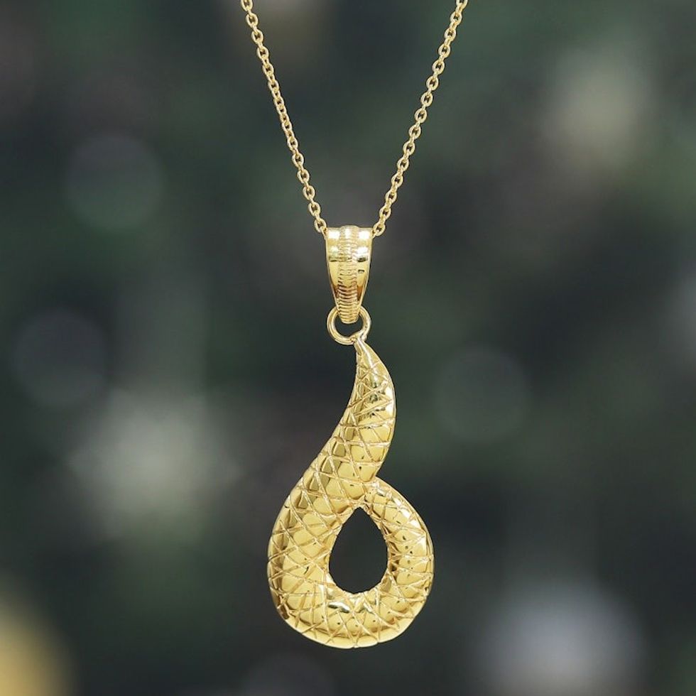High-Polished Classic Brass Pendant Necklace from India 'Victorious Waves'
