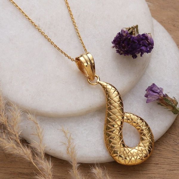 Alternate image for High-Polished Classic Brass Pendant Necklace from India Victorious Waves