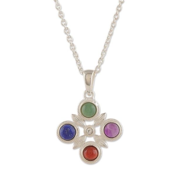Alternate image for Silver Onyx Lapis Lazuli Amethyst Garnet Pendant Necklace Color Glam