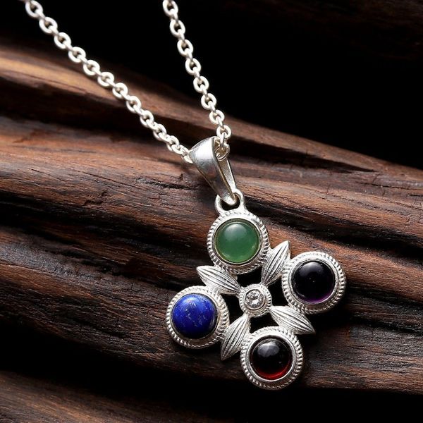 Alternate image for Silver Onyx Lapis Lazuli Amethyst Garnet Pendant Necklace Color Glam