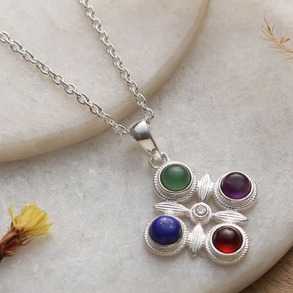 Alternate image for Silver Onyx Lapis Lazuli Amethyst Garnet Pendant Necklace Color Glam