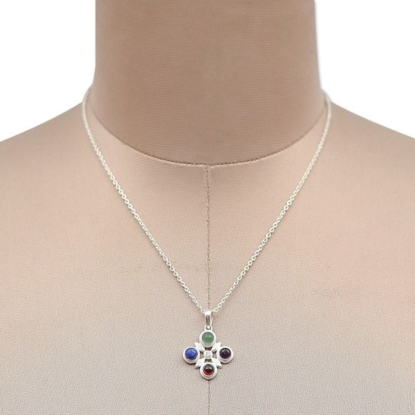 Alternate image for Silver Onyx Lapis Lazuli Amethyst Garnet Pendant Necklace Color Glam