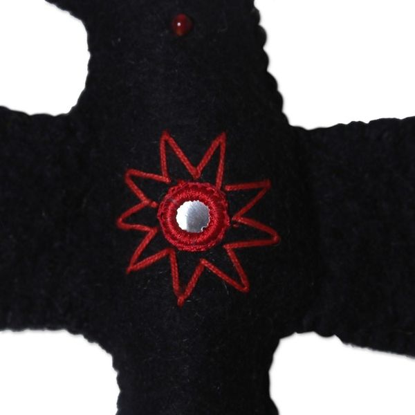 Alternate image for Handmade Raven-Themed Black Wool Felt Wall Accent with Bells Spooky Wings
