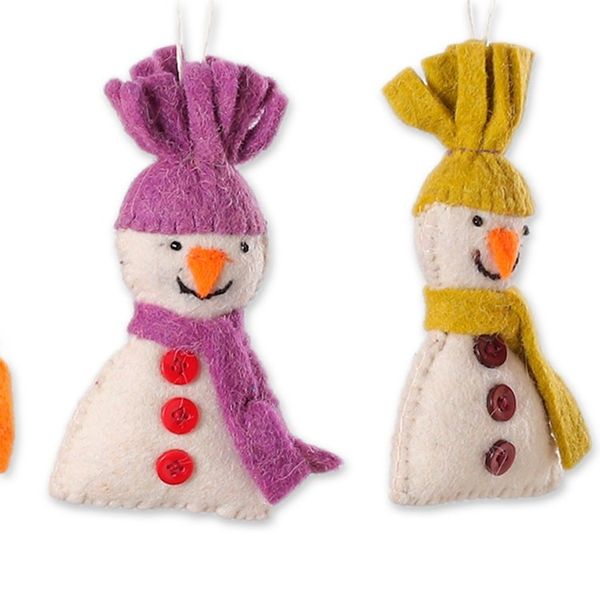 Alternate image for Set of Six Handcrafted Colorful Snowmen Wool Felt Ornaments Holiday Snowmen