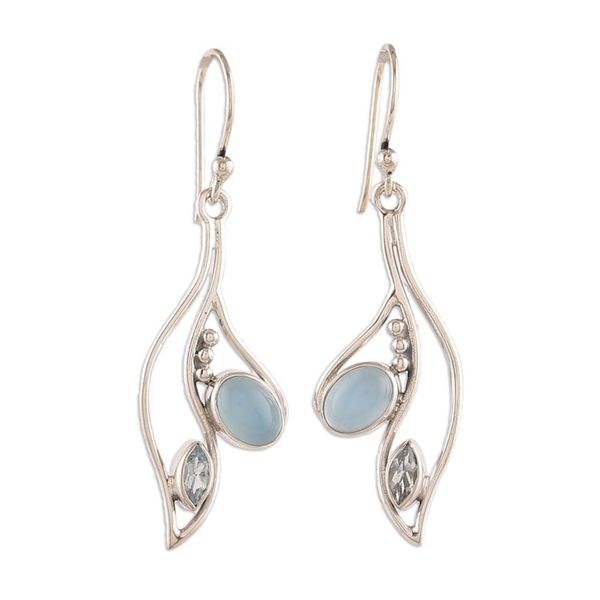 Alternate image for Leafy Chalcedony and Blue Topaz Dangle Earrings from India Healing Harmony