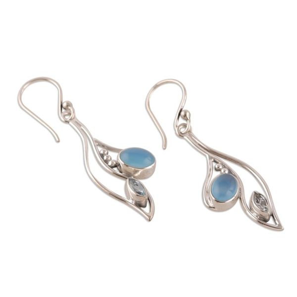 Alternate image for Leafy Chalcedony and Blue Topaz Dangle Earrings from India Healing Harmony