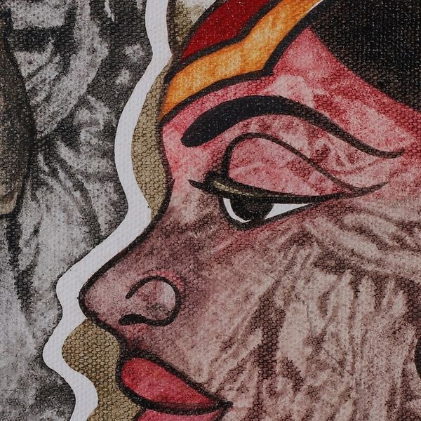 Alternate image for Expressionist Grey and Red Acrylic Shankh Naad Painting Shankh Naad