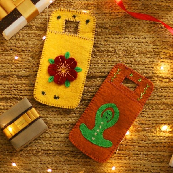 Alternate image for Set of 2 Handcrafted Yoga-Themed Wool Felt Mobile Cases Peaceful Vibes