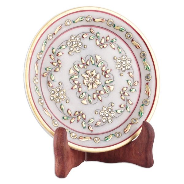 Alternate image for Handcrafted Floral Marble Decorative Plate With Stand Regal Blast