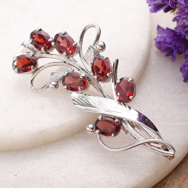 Alternate image for Floral Three-Carat Garnet and Sterling Silver Brooch Pin Passionate Bouquet