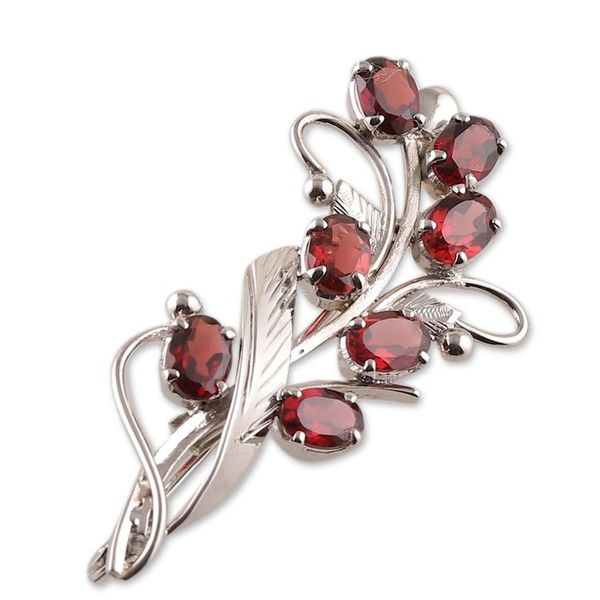 Alternate image for Floral Three-Carat Garnet and Sterling Silver Brooch Pin Passionate Bouquet