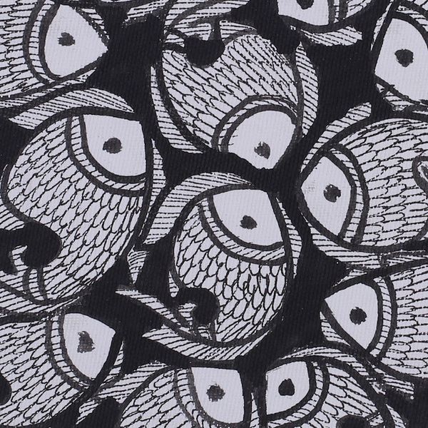 Alternate image for Madhubani Fish Painting in Black and White from India Fish Harmony II