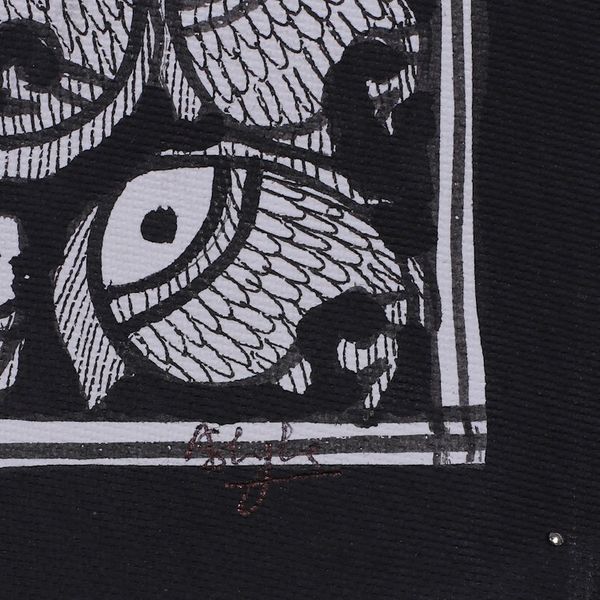 Alternate image for Madhubani Fish Painting in Black and White from India Fish Harmony II
