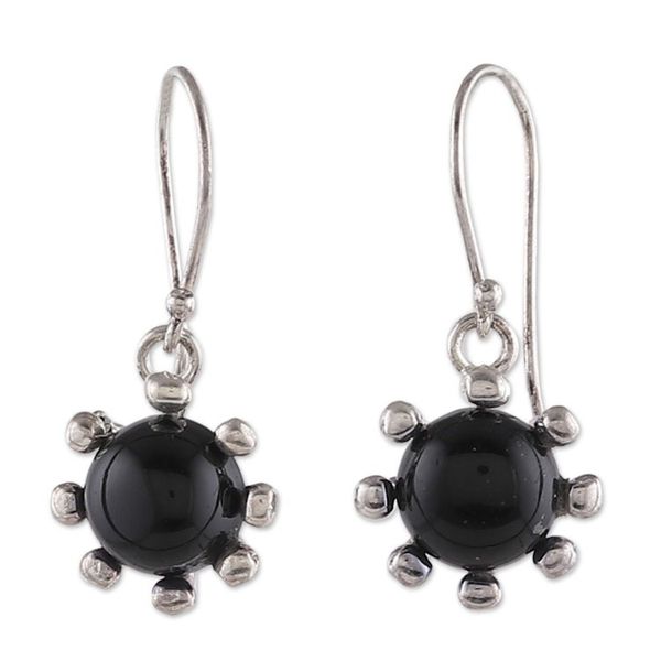 Alternate image for Sun-Themed Sterling Silver and Onyx Dangle Earrings Solar Shadow