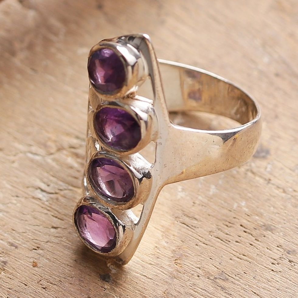 Sterling Silver Cocktail Ring with 4-Carat Amethyst Gems 'Glorious Wisdom'