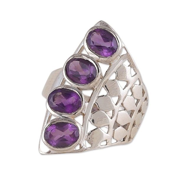 Alternate image for Sterling Silver Cocktail Ring with 4-Carat Amethyst Gems Glorious Wisdom