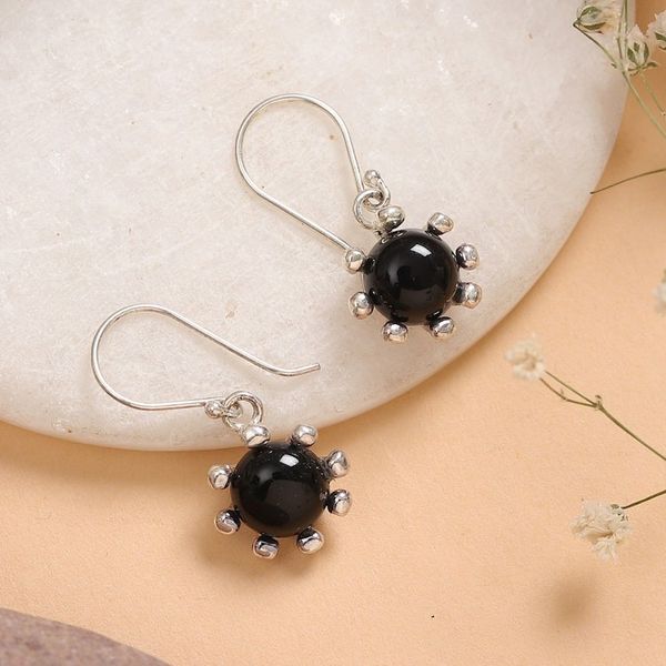 Alternate image for Sun-Themed Sterling Silver and Onyx Dangle Earrings Solar Shadow