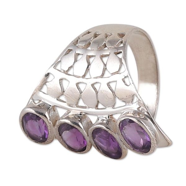 Alternate image for Sterling Silver Cocktail Ring with 4-Carat Amethyst Gems Glorious Wisdom