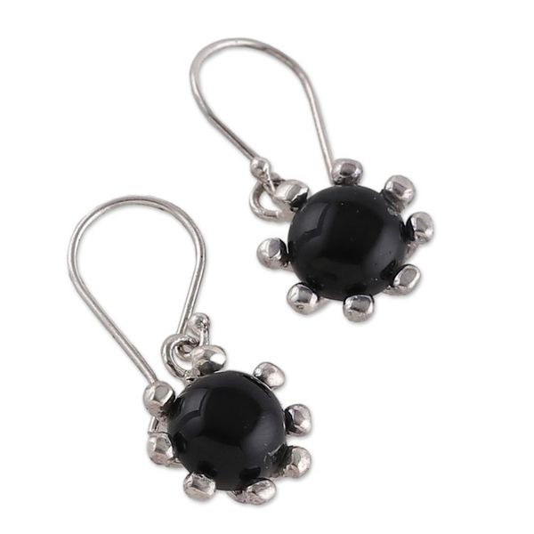 Alternate image for Sun-Themed Sterling Silver and Onyx Dangle Earrings Solar Shadow