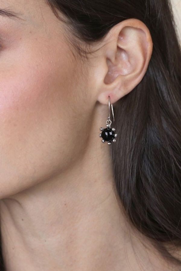 Alternate image for Sun-Themed Sterling Silver and Onyx Dangle Earrings Solar Shadow