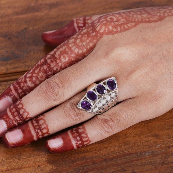 Alternate image for Sterling Silver Cocktail Ring with 4-Carat Amethyst Gems Glorious Wisdom