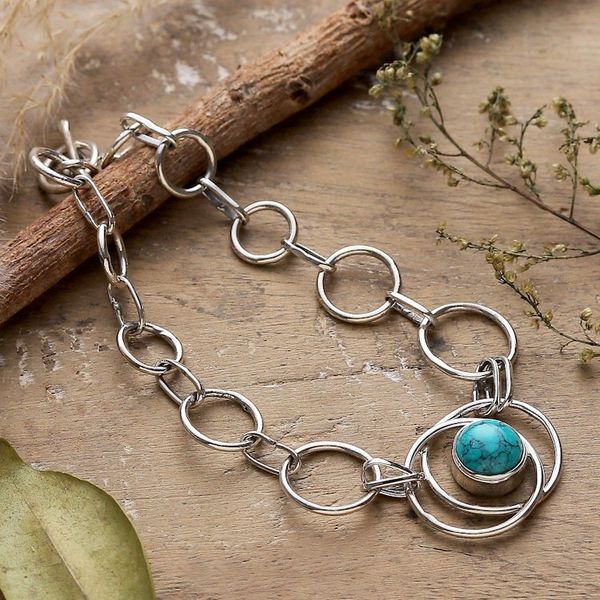 Alternate image for Modern Calcite and Sterling Silver Link Pendant Bracelet Spiritual Globe