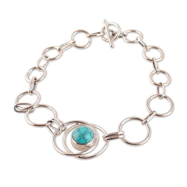 Alternate image for Modern Calcite and Sterling Silver Link Pendant Bracelet Spiritual Globe