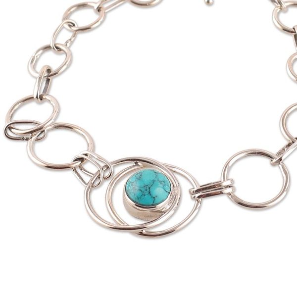 Alternate image for Modern Calcite and Sterling Silver Link Pendant Bracelet Spiritual Globe