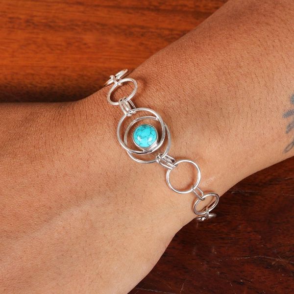 Alternate image for Modern Calcite and Sterling Silver Link Pendant Bracelet Spiritual Globe