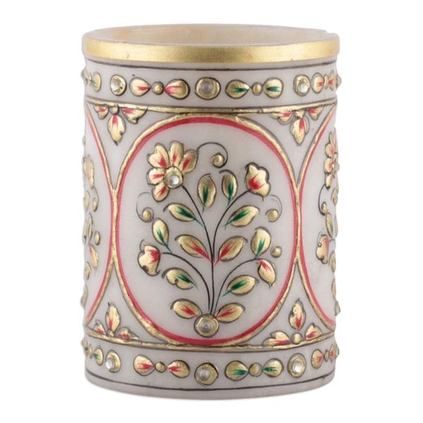 Alternate image for Classic Floral Golden and Red Marble Pen Holder from India Utopian Space
