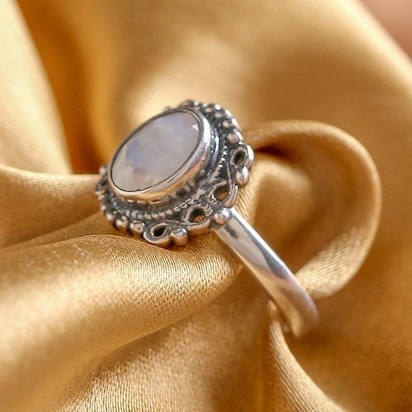 Alternate image for Natural 1-Carat Rainbow Moonstone Baroque Single Stone Ring Harmonious Memory