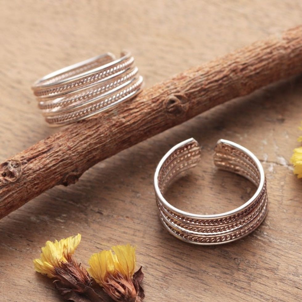High-Polished Traditional Sterling Silver Toe Rings Pair 'Enchanting Charm'