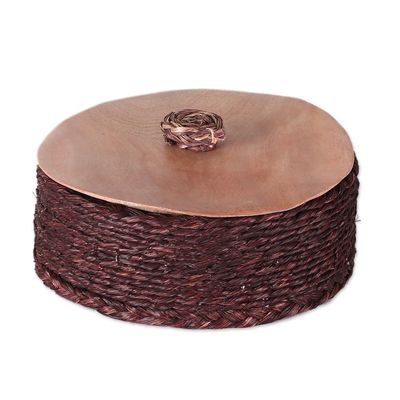 Alternate image for Handwoven Round Burgundy Natural Sabai Grass Fibers Basket Palatial Nature