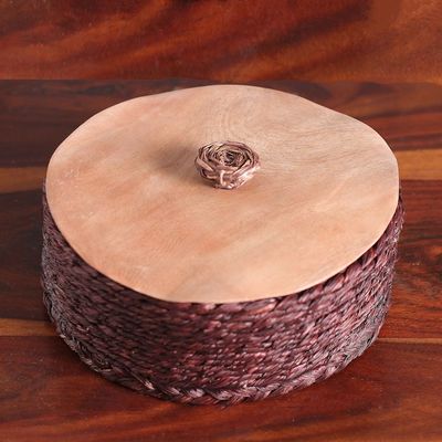 Alternate image for Handwoven Round Burgundy Natural Sabai Grass Fibers Basket Palatial Nature