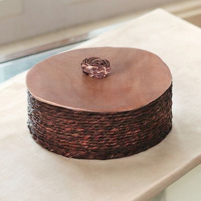 Alternate image for Handwoven Round Burgundy Natural Sabai Grass Fibers Basket Palatial Nature