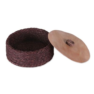 Alternate image for Handwoven Round Burgundy Natural Sabai Grass Fibers Basket Palatial Nature
