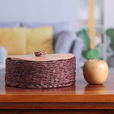 Alternate image for Handwoven Round Burgundy Natural Sabai Grass Fibers Basket Palatial Nature