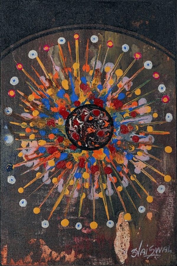Alternate image for Signed Expressionist Dark-Toned Multicolor Acrylic Painting Cosmic Dance