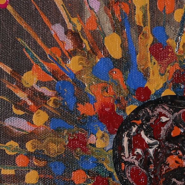 Alternate image for Signed Expressionist Dark-Toned Multicolor Acrylic Painting Cosmic Dance