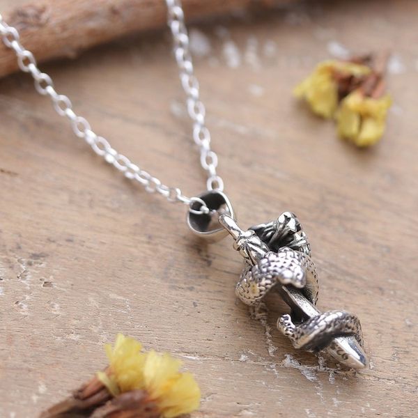 Alternate image for Dragon-Themed Sterling Silver Pendant Necklace from India Dragon Twist