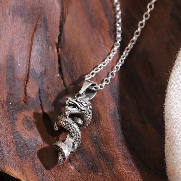 Alternate image for Dragon-Themed Sterling Silver Pendant Necklace from India Dragon Twist