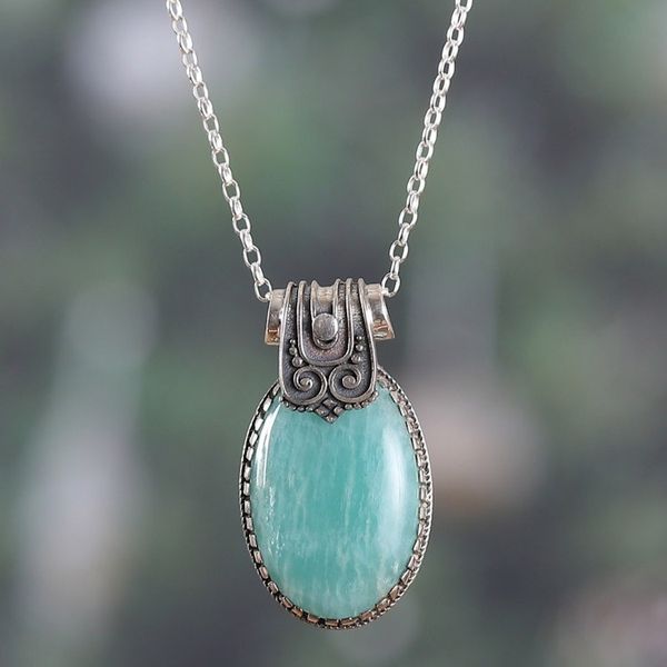 Alternate image for Polished Traditional Amazonite Cabochon Pendant Necklace Royal Waters