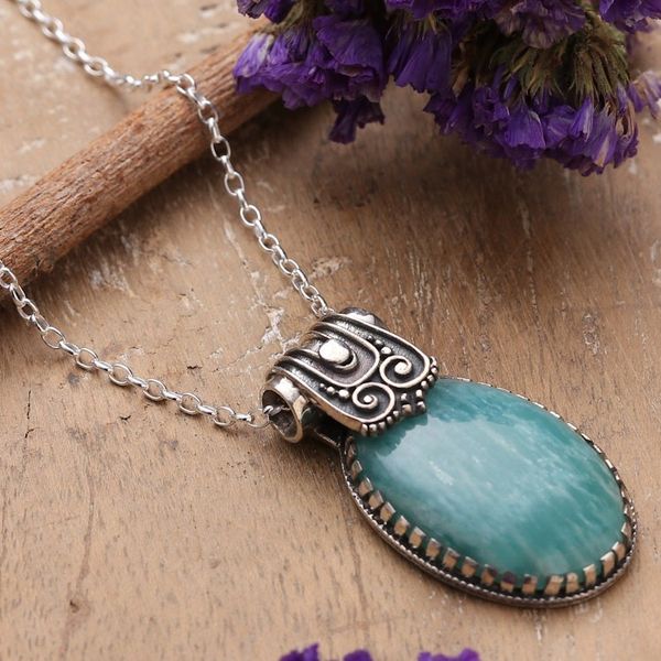 Alternate image for Polished Traditional Amazonite Cabochon Pendant Necklace Royal Waters