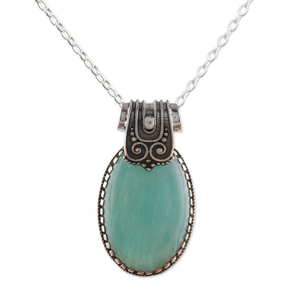 Alternate image for Polished Traditional Amazonite Cabochon Pendant Necklace Royal Waters
