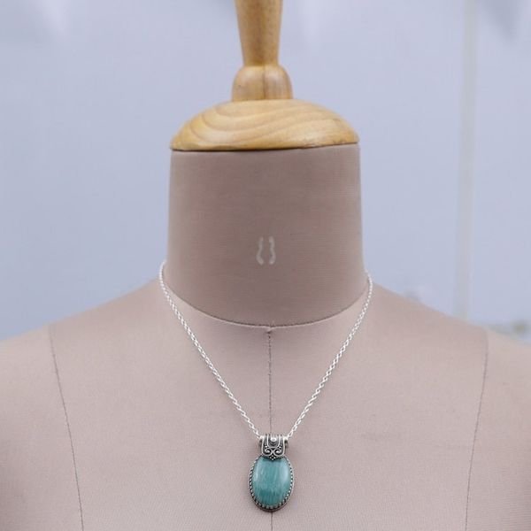 Alternate image for Polished Traditional Amazonite Cabochon Pendant Necklace Royal Waters