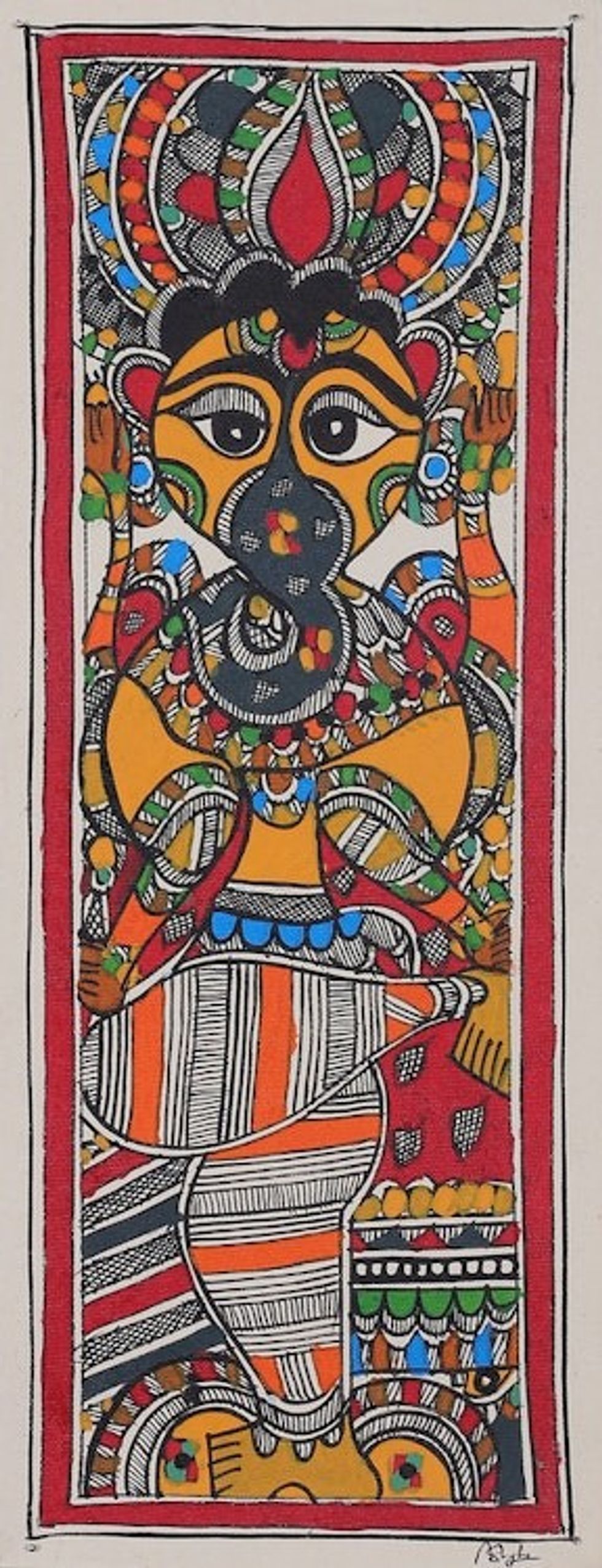 Madhubani Painting of Hindu God Ganesha on Handmade Paper 'Majestic God Ganesha'