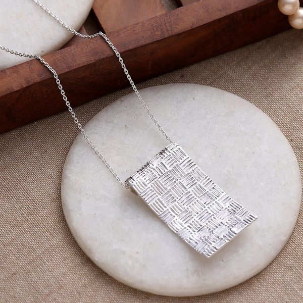 Alternate image for Basketweave-Patterned Silver-Plated Brass Pendant Necklace Metropolitan Mystery