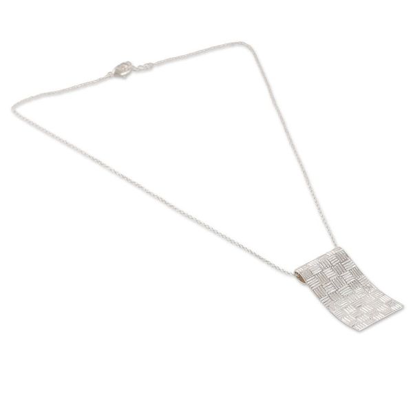 Alternate image for Basketweave-Patterned Silver-Plated Brass Pendant Necklace Metropolitan Mystery
